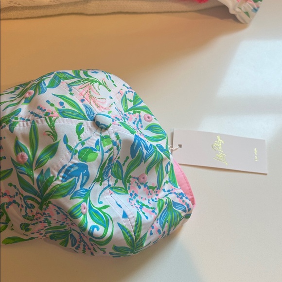 Lilly Pulitzer Floral Print Hat and Bag Set - Pink, Blue, Green hat with tags. - Picture 2 of 2